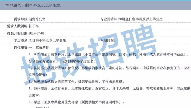 蘇州地鐵招聘公告