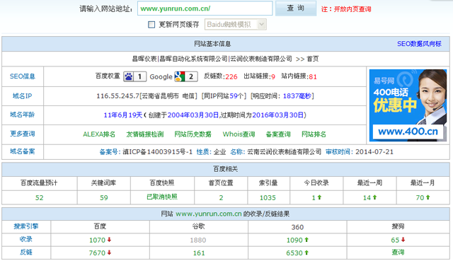 http://m.huanghaiwang.com.cn/在站長工具的查詢數據截圖