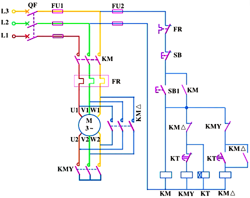 三相異步電動(dòng)機(jī)星-三角形降壓起動(dòng)的電氣原理圖